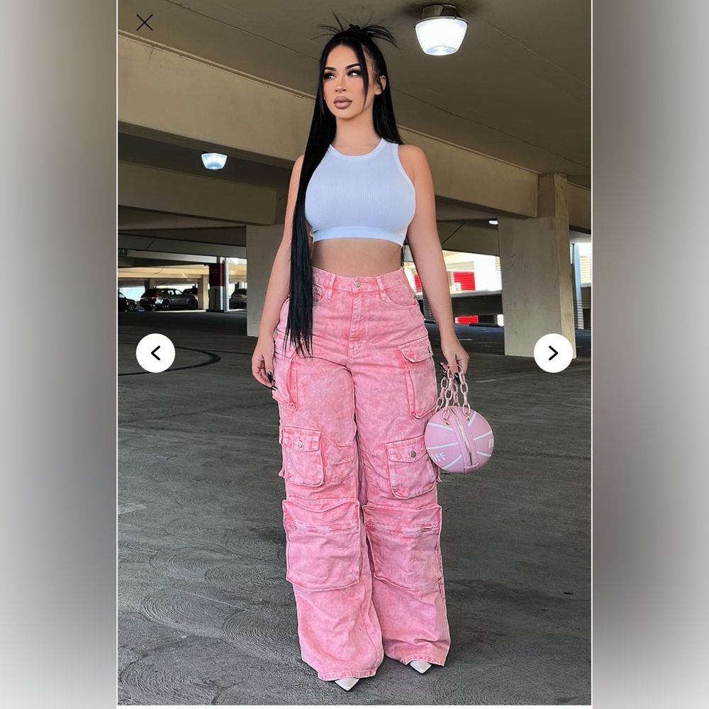 Fashion Nova Lavender Lilac Lilly High Waisted Cargo Wide Leg Baggy Jeans